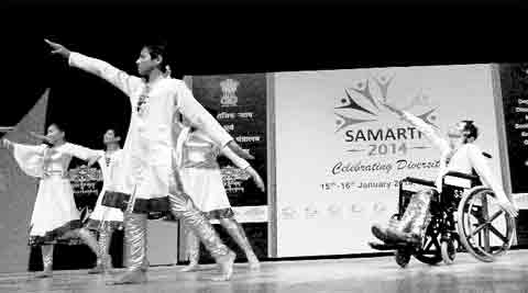 Physically challenged children perform at the inauguration of Samarth on Wednesday.