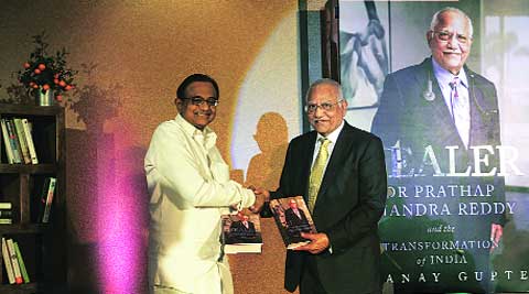 Chidambaram and Dr Prathap C Reddy at the book launch on Thursday.Amit Mehra