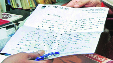 A copy of A K Ganguly's resignation letter. PTI