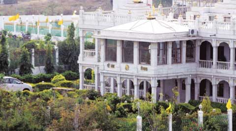 Girish Chandra Varma and his ashram-cum-home on the outskirts of Bhopal. (Express Archive)