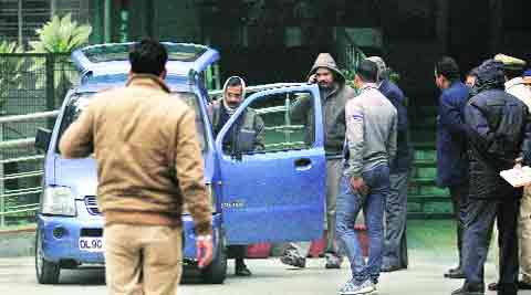 Delhi CM Arvind Kejriwal leaves his residence in Kaushambi on Wednesday. (Praveen Khanna)