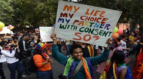Members of Lesbian, Gay, Bisexual and Transgender (LGBT) community staged a protest in Bangalore Wednesday at Mysore Bank Circle.