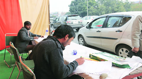 The survey being conducted on Madhya Marg in Chandigarh on Wednesday. Jaipal Singh