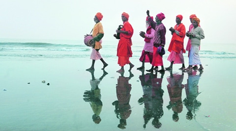 Baul singers at Sagar Island, where the Ganga meets the Bay of Bengal. (IE Photo: Partha Paul)