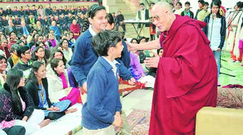 The Dalai Lama with students of Step By Step School in Noida.