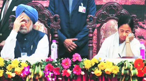 Prime Minister Manmohan Singh and Chief Minister Mamata Banerjee during the bicentenary celebrations of Indian Museum, in Kolkata, on Sunday. (Partha Paul)
