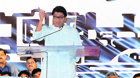 Raj Thackeray at the rally in SP College Sunday.Sandeep Daundkar