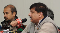  Aam Aadmi Party (AAP) spokesperson Sanjay Singh addresses a press conference in New Delhi on Monday. (PTI)
