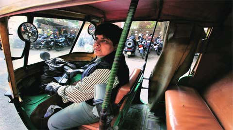 Bholi Nagpal in her friend’s auto-rickshaw on Tuesday. (Ravi Kanojia)