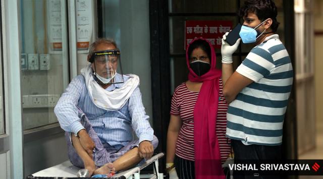 Patients waiting for admission at Lohia hospital in Lucknow on Thursday. (Express photo by Vishal Srivastav)