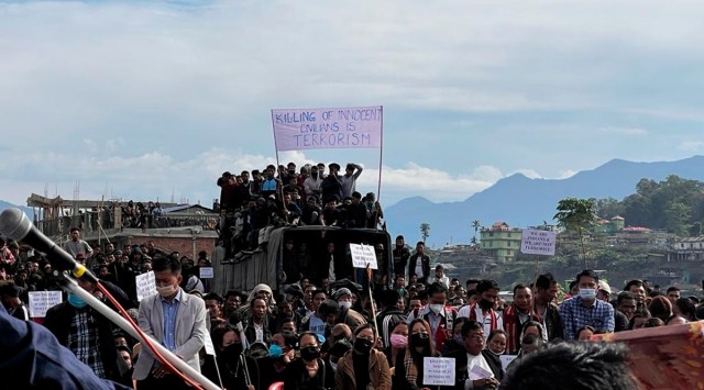 Residents protest against the deaths of civilians in Mon, Nagaland, Monday.  (Photo: PTI)