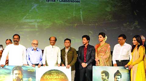  Vairamuthu, Balachander, Rajinikanth, A.R. Rahman, Shah Rukh Khan, Deepika Padukone, Murali Manohar and  Soundarya Rajinikanth at the trailer launch of Kochadaiiyaan
