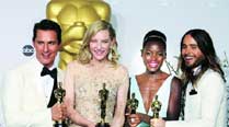 WINNERS ALL: Matthew McConaughey, Cate Blanchett, Lupito Nyong'o and Jared Leto pose with their Oscar awards