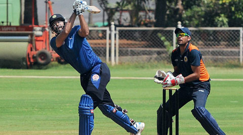 Baroda Captain Yusuf Pathan plays a shot during a T-20 match in Mumbai. (PTI) 