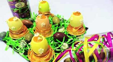 (Clockwise from above) Easter eggs at La Folie come in seasonal flavours of mango and vanilla; Easter eggs at Tart; dessert eggs at Yauatcha are filled with hazelnut mousse.