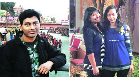 (Left) Mayank Goel; (Right)Archana Kumari  and Deeksha Gautam. All three died in the accident. 	Express