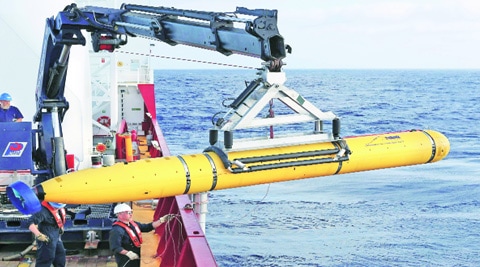 Bluefin-21 being launched in the ocean on Monday. reuters