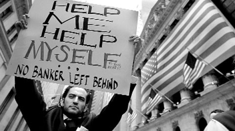 War of words: A protester at an Occupy movement rally.