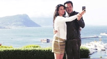 Emraan Hashmi and Amyra Dastur rehearsing a scene in Cape Town