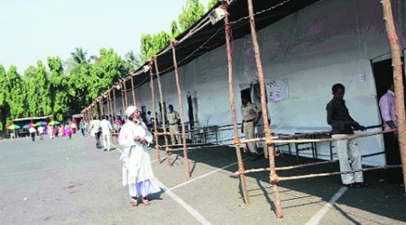 An empty polling booth in Bandra during the Lok Sabha elections in the city on April 24. (express)