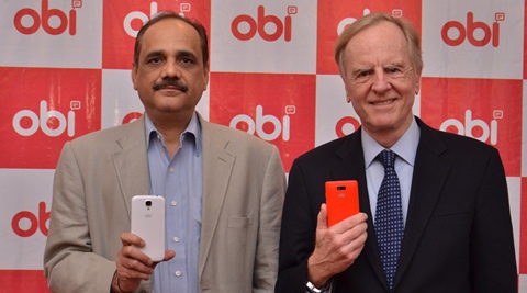 John Sculley, and Ajay Sharma, CEO, Obi Mobiles at the launch of Obi Mobiles