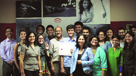 Students who took the 10-week photography course, with Shekhar Gupta, the  Editor-in-Chief of The Indian Express, on Monday. (Express)