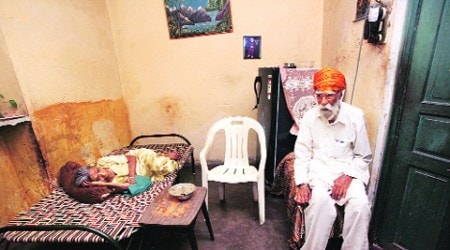 Happy Singh’s grandparents at their Trinagar residence on Thursday. (Renuka Puri)