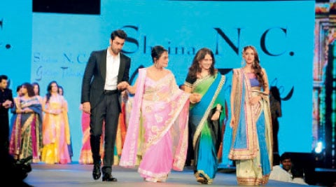 Ranbir Kapoor with actor Sadhana (in pink sari).