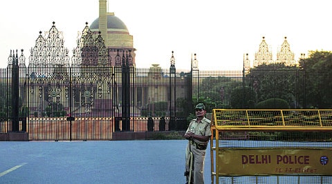 A policeman outside Rashtrapati Bhawan Monday. ( Source: Express photo by Oinam Anand )