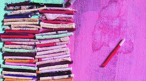 Neeraj Patel rummaged through waste from a pharmaceutical company near his house in Baroda to create his artwork.