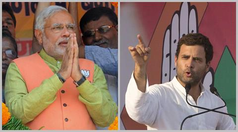 Narendra Modi greeted his political adversary Rahul Gandhi warmly grabbing his hand.