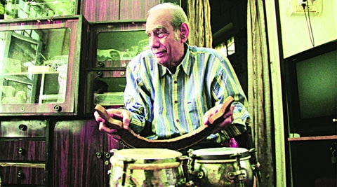 Homi Mullan with his collection of percussion instruments at his Bandra home.