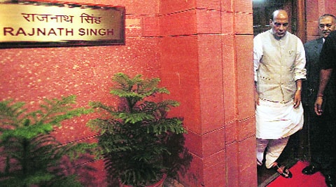 Rajnath Singh outside his office in North Block on Thursday. ( Source: Express photo by Anil Sharma )