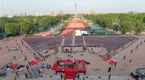  preparations underway on the forecourt of the presidential palace for the scheduled Modi's swearing in ceremony. (Source: AP photo)