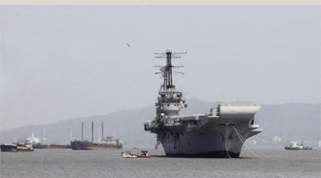 The ship will not be broken for now as a petition seeking that it should be converted into a museum is pending in the Supreme Court, the source said. (Express Photo: Prashant Nadkar)