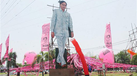  Preparations underway for the swearing-in ceremony of Telangana Rashtriya Samithi (TRS) government in Hyderabad on Saturday. (Source: PTI) 