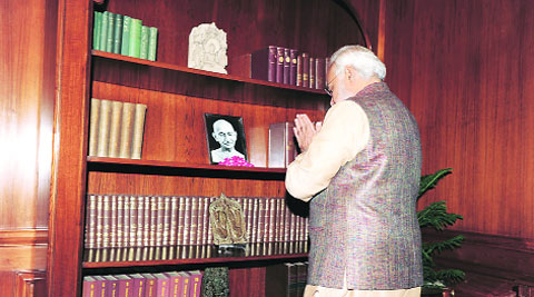Paying homage to Gandhi after assuming office