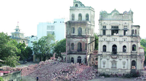 Demolition of Nazarbaug palace in Vadodara continued on Saturday despite HC stay obtained by INTACH. Bhupendra Rana 