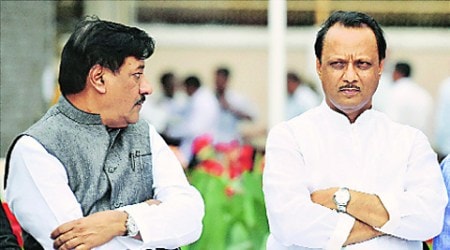 CM Prithviraj Chavan and FM Ajit Pawar during a discussion on the budget for a TV show. (Source: PTI)