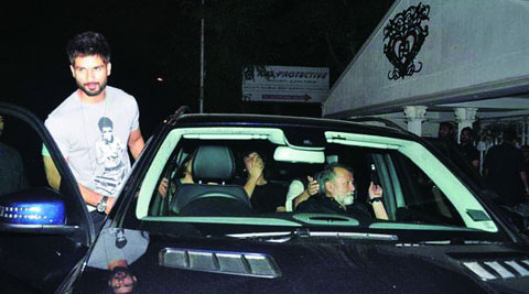 Shahid Kapoor drives his family in the new car