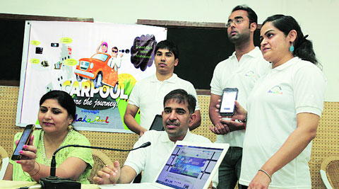 During the launch of the mobile app in Chandigarh on Thursday. (Source: Jaipal Singh)