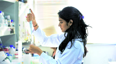 At Dr Girish Sahni’s laboratory at IMTECH.  (Express)