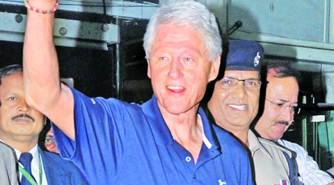 Former US President Bill Clinton arrives at Jaipur airport on Monday night.  (Source: PTI) 