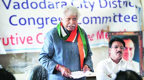Madhusudan Mistry during the campaign for the Lok Sabha election in Vadodara. 
