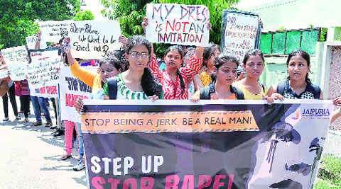 Girls take out a protest march against the Mohanlalganj murder case in Lucknow on Tuesday.