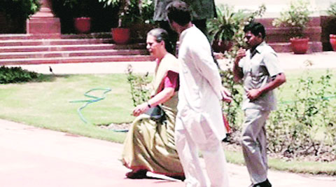 Sonia Gandhi and Rahul Gandhi at Parliament House on Monday. ( Source: PTI )