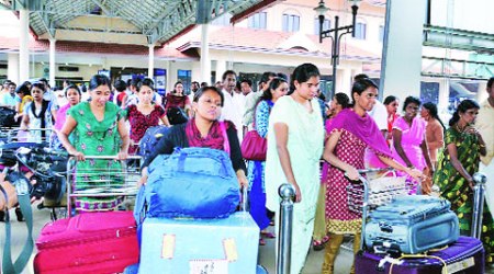 Nurses who were stranded in Iraq arrive at Kochi International Airport on Saturday. (Source:  PTI)