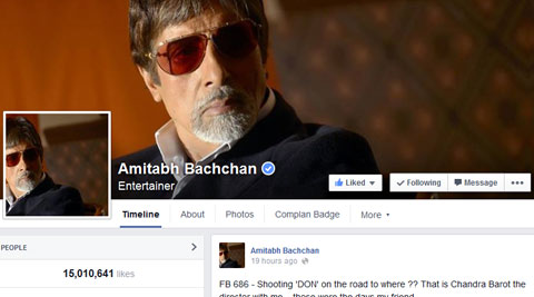 Megastar Amitabh Bachchan hit a new record today on his Facebook page by garnering over 15 million fan following.