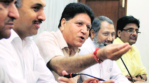 At the BJP press conference in Ludhiana on Thursday. (Source: Express photo by Gurmeet Singh)