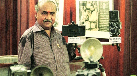Dilish Parekh with his camera collection at IGNCA.